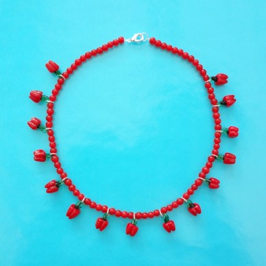 necklace glass red paprika 72