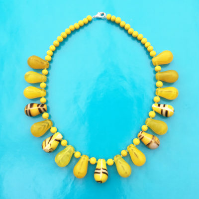 necklace glass drop yellow stripes 72