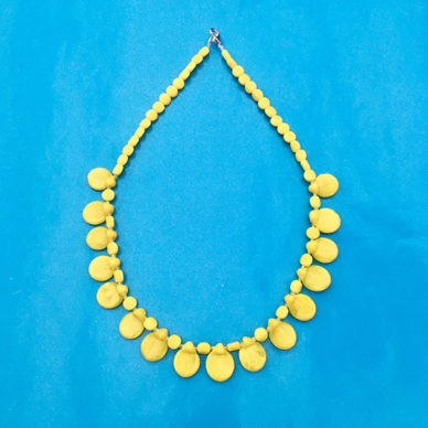 necklace glass drop flat yellow on blue 72
