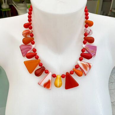 necklace glass drop red orange 72