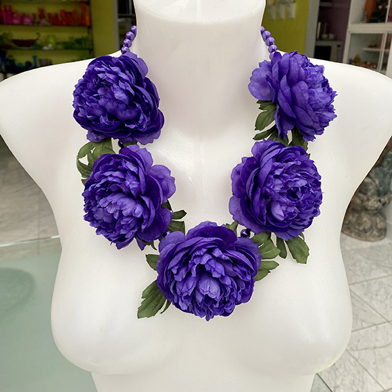 necklace flower silk purple dark 72